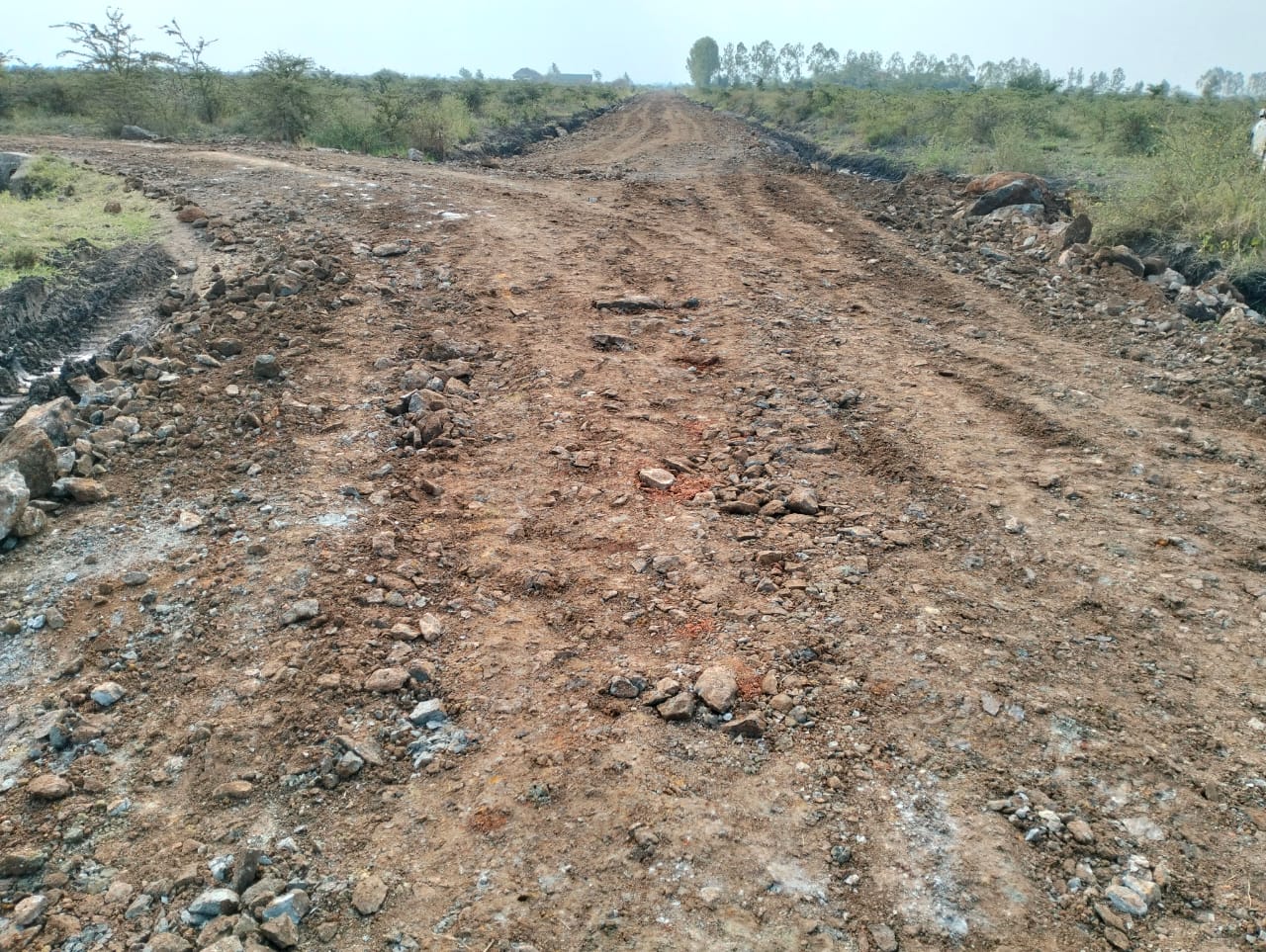 Murram access road under construction between plots
